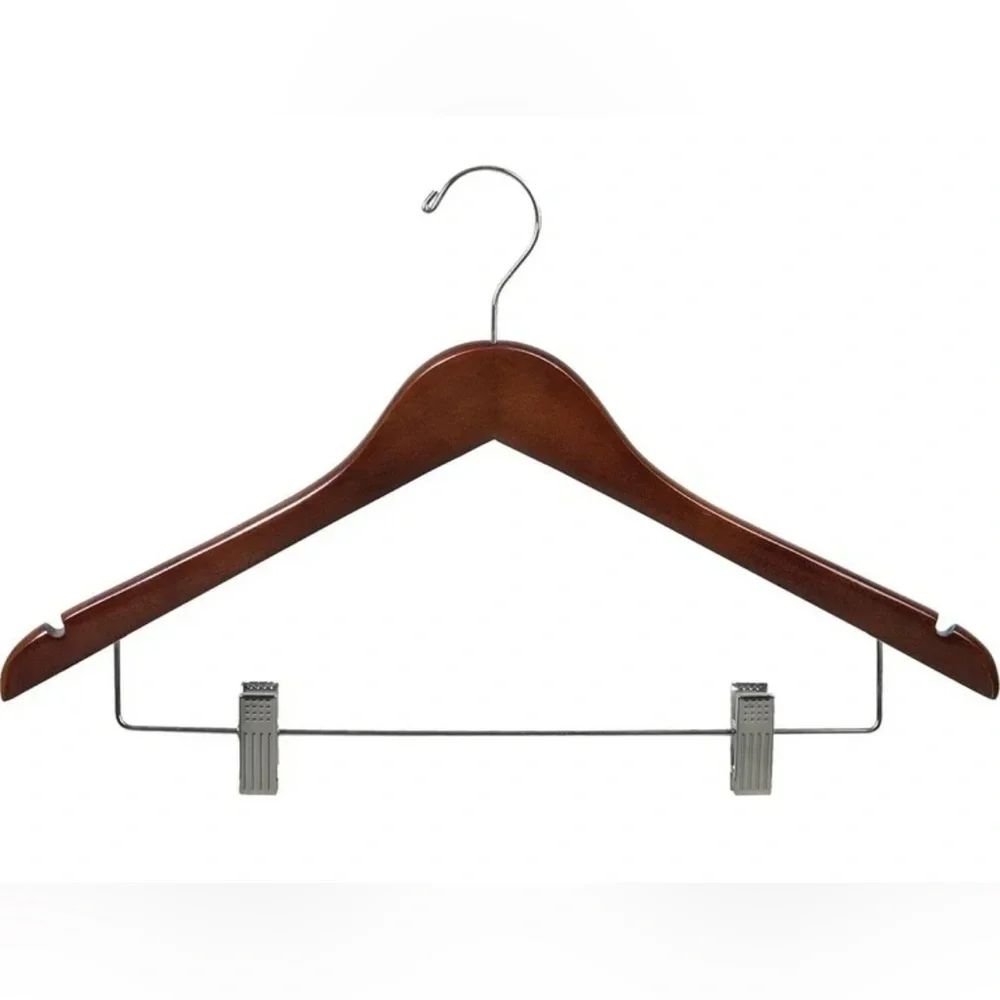 Wooden Hanger with Metal Clips